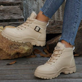 Warm Lined Ankle Boots with Buckle Detail - Trendsi - Flyclothing LLC