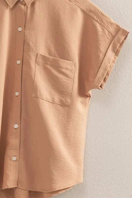 HYFVE Button Down Collared Neck Short Sleeve Shirt - Trendsi - Flyclothing LLC