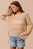 SO ME Geometric Pattern Open Knit Lightweight Sweater - Trendsi