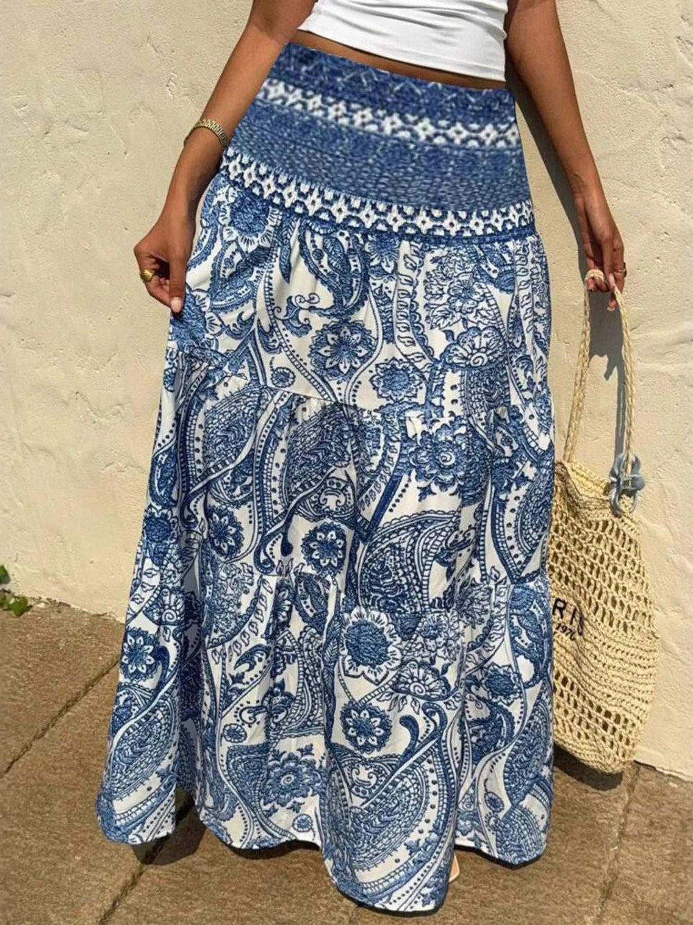 Printed Tiered Maxi Skirt - Trendsi - Flyclothing LLC