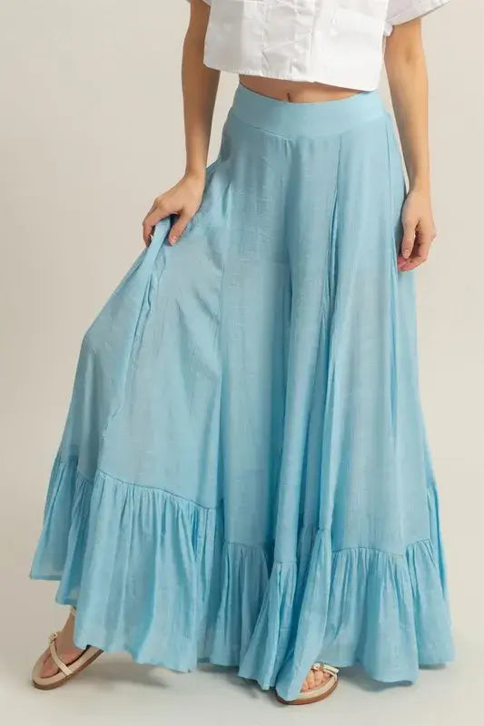 HYFVE High-Waist Ruffle Flared Wide Leg Pants - Trendsi - Flyclothing LLC