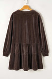 Textured V-Neck Long Sleeve Mini Dress - Trendsi - Flyclothing LLC