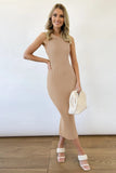 Slit Ribbed Round Neck Sleeveless Dress - Trendsi