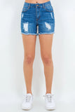 American Bazi High Waist Distressed Frayed Denim Shorts - Trendsi