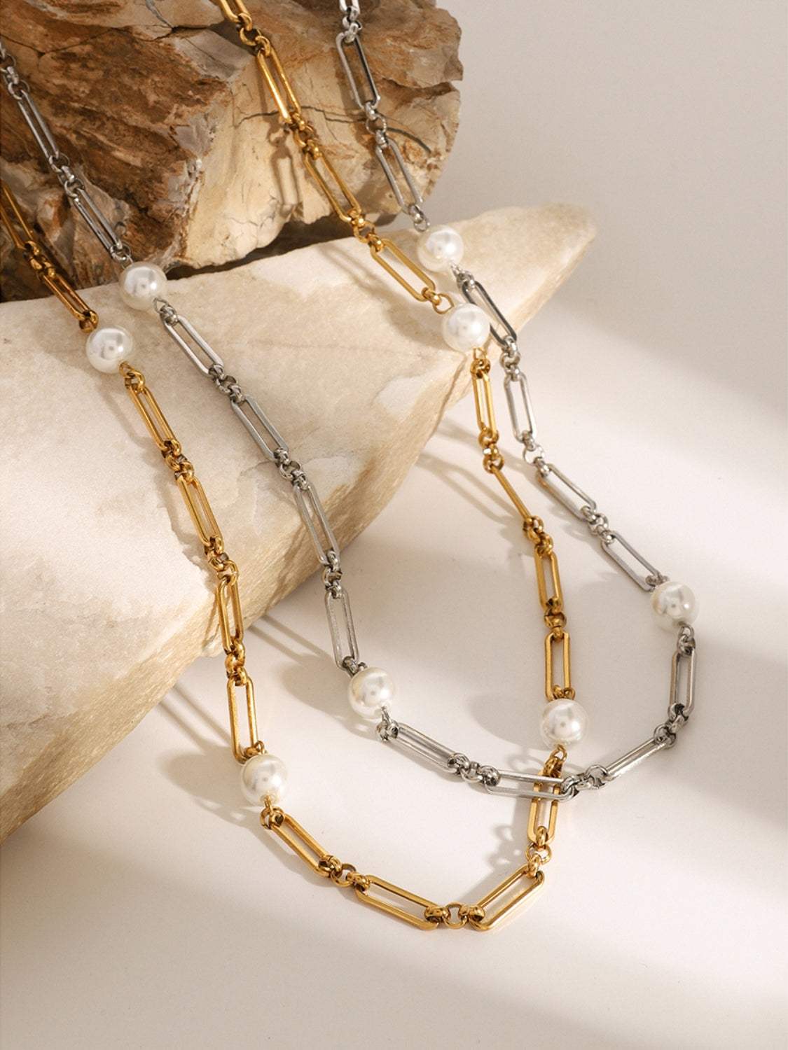 Stainless Steel Pearl Chain Necklace - Trendsi - Flyclothing LLC
