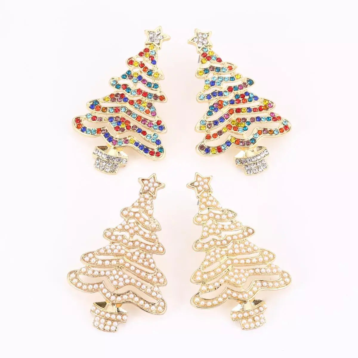 Christmas Tree Rhinestone Earrings - Trendsi - Flyclothing LLC