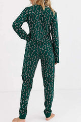 Candy Cane Print Round Neck Top and Pants Lounge Set - Trendsi - Flyclothing LLC