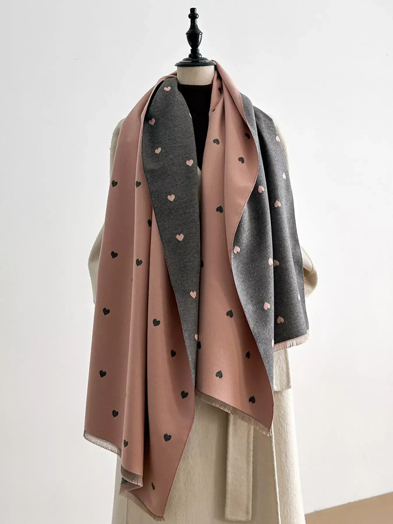 Heart Raw Hem Scarf - Trendsi - Flyclothing LLC