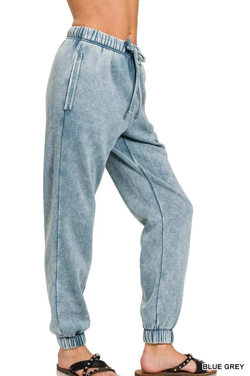Zenana Acid Wash Fleece Sweatpants with Pockets - Trendsi - Flyclothing LLC