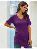 Full Size Solid V-Neck Short Sleeve T-Shirt Plus Size - Trendsi - Flyclothing LLC