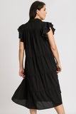 Umgee Full Size Johnny Collar Ruffle Cap Sleeve Tiered Dress Plus Size - Trendsi