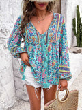 Printed Tie Neck Long Sleeve Blouse - Trendsi - Flyclothing LLC