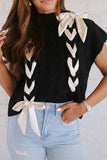 Lace-Up Mock Neck Short Sleeve Sweater - Trendsi - Flyclothing LLC