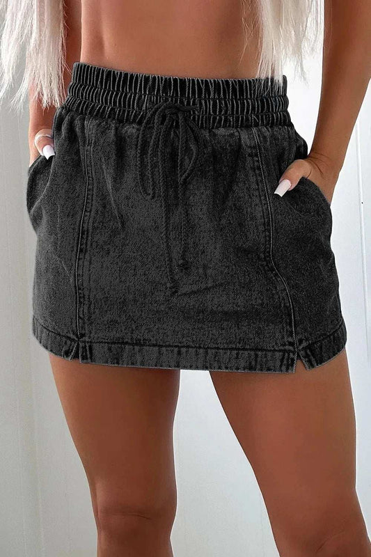Drawstring High Waist Denim Shorts - Trendsi - Flyclothing LLC