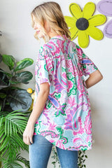 Heimish Full Size Paisley Print Short Sleeve Top - Trendsi - Flyclothing LLC