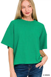 Zenana Full Size Double Knit Side Slits Hi Low Short Sleeve Top Plus Size - Trendsi - Flyclothing LLC