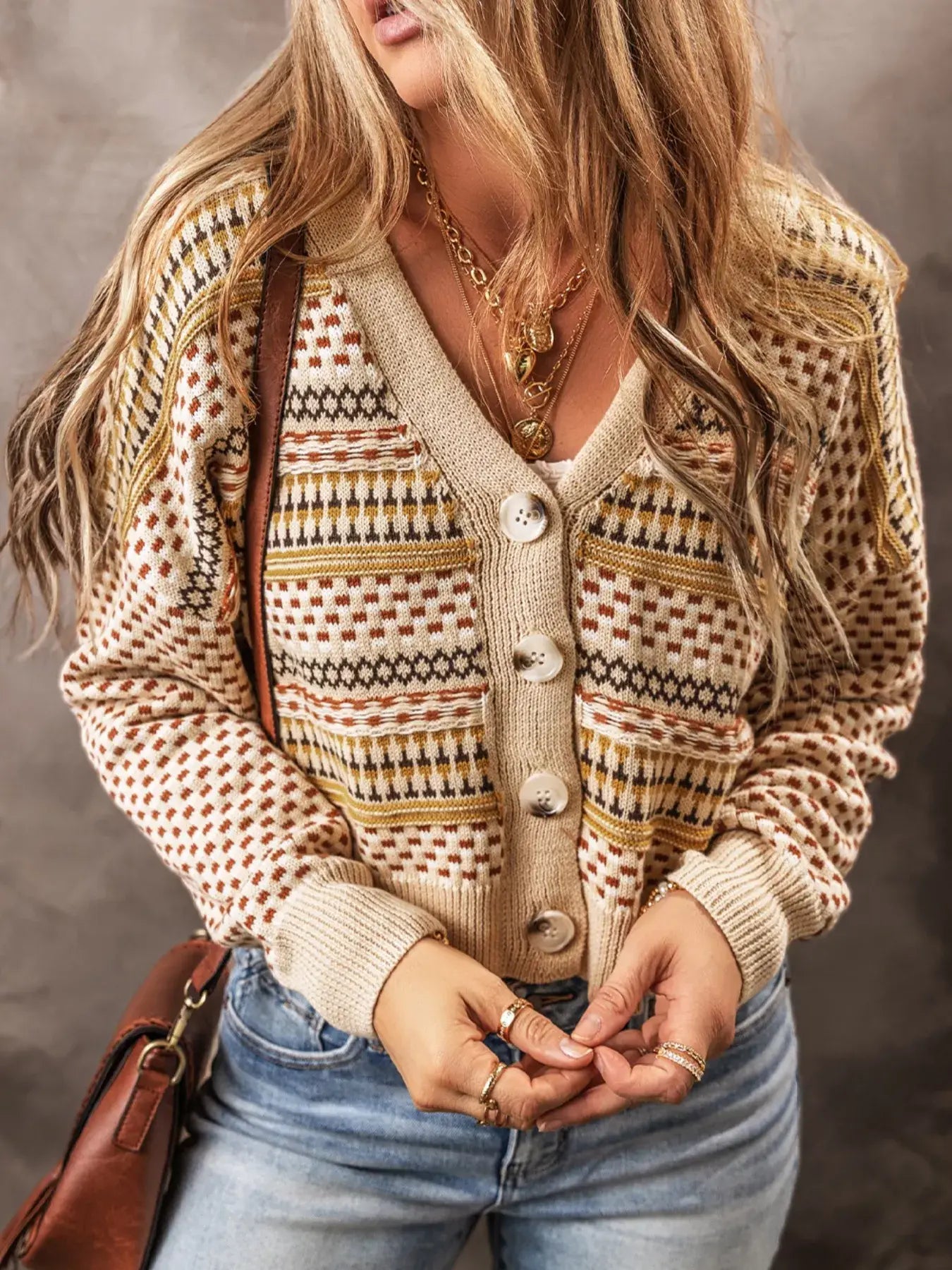 Vintage Patterned Button-Down Cardigan - Trendsi - Flyclothing LLC