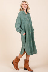 Mittoshop Mineral Wash Cotton Gauze Midi Shirt Dress - Trendsi