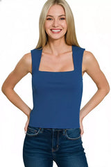 Zenana Ribbed Seamless Double Layered Square Neck Tank - Trendsi - Flyclothing LLC