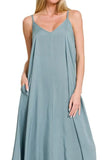 Zenana Woven Arc Hem Cami Dress With Flowy Pockets - Trendsi