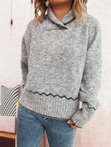 Ribbed Contrast Trim Long Sleeve Sweater - Trendsi - Flyclothing LLC