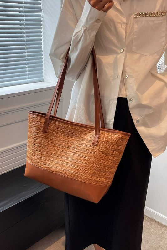 PU Leather Straps Large Tote Bag - Trendsi