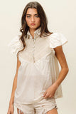 BiBi Half Button Collared Neck Short Sleeve Top - Trendsi - Flyclothing LLC