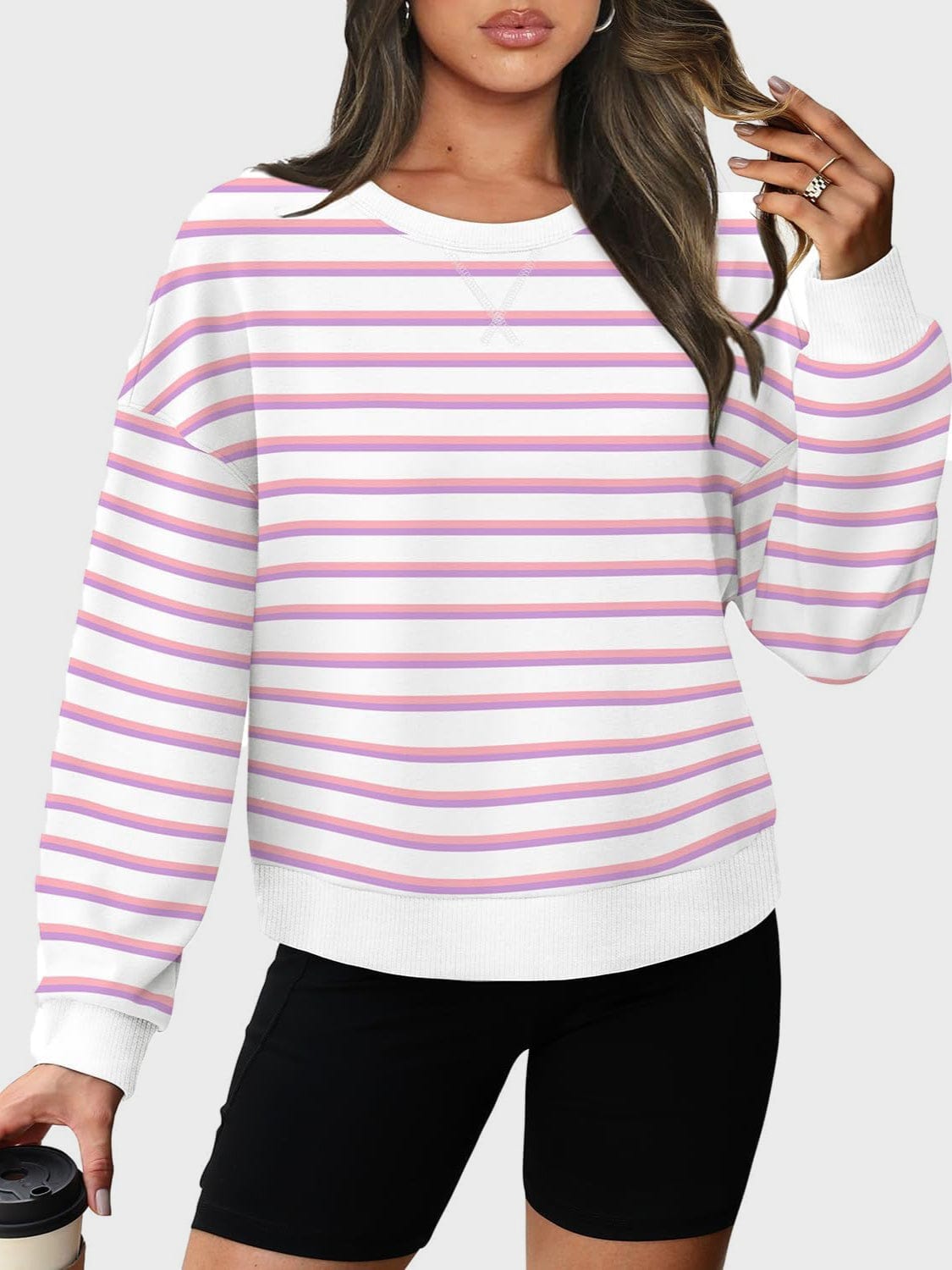 Lovelet Striped Round Neck Long Sleeve Sweatshirt - Trendsi