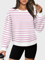 Lovelet Striped Round Neck Long Sleeve Sweatshirt - Trendsi