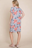BOMBOM Floral Round Neck Short Tee Dress with Pockets - Trendsi - Flyclothing LLC