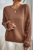 Pearl Detail Round Neck Long Sleeve Sweater - Trendsi - Flyclothing LLC