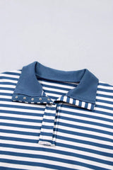 Stripe Color Block Trim Raw Seam Split Hem Loose Sweatshirt - Trendsi - Flyclothing LLC