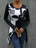 Geometric Round Neck Long Sleeve T-Shirt - Trendsi - Flyclothing LLC