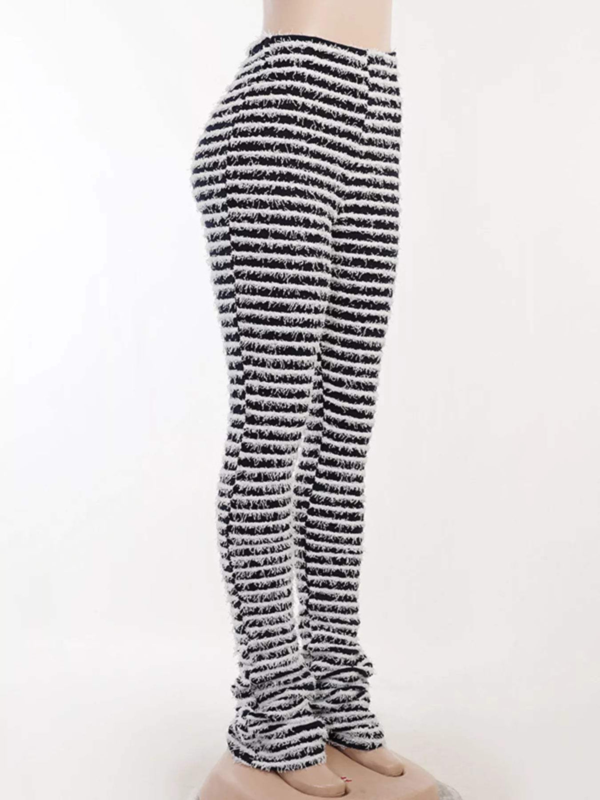 Striped Fuzzy Textured Knit Pants - Trendsi - Flyclothing LLC