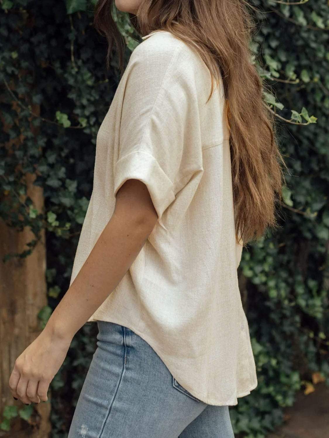 Johnny Collar Half Sleeve Blouse - Trendsi - Flyclothing LLC
