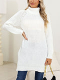 Slit Turtleneck Long Sleeve Sweater - Trendsi