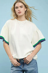 Umgee Contrast Trim Bell Sleeve Top - Trendsi - Flyclothing LLC