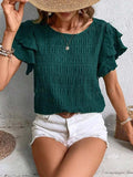Round Neck Ruffled Short Sleeve Top - Trendsi - Flyclothing LLC