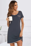 Contrast Trim Pocketed Round Neck Lounge Dress - Trendsi - Flyclothing LLC