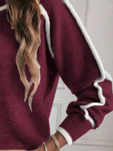 Full Size Turtleneck Contrast Trim Sweater Plus Size - Trendsi - Flyclothing LLC