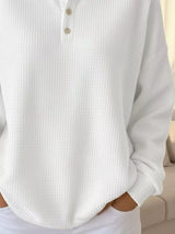 Full Size Waffle Knit Button Detail Sweatshirt Plus Size - Trendsi - Flyclothing LLC