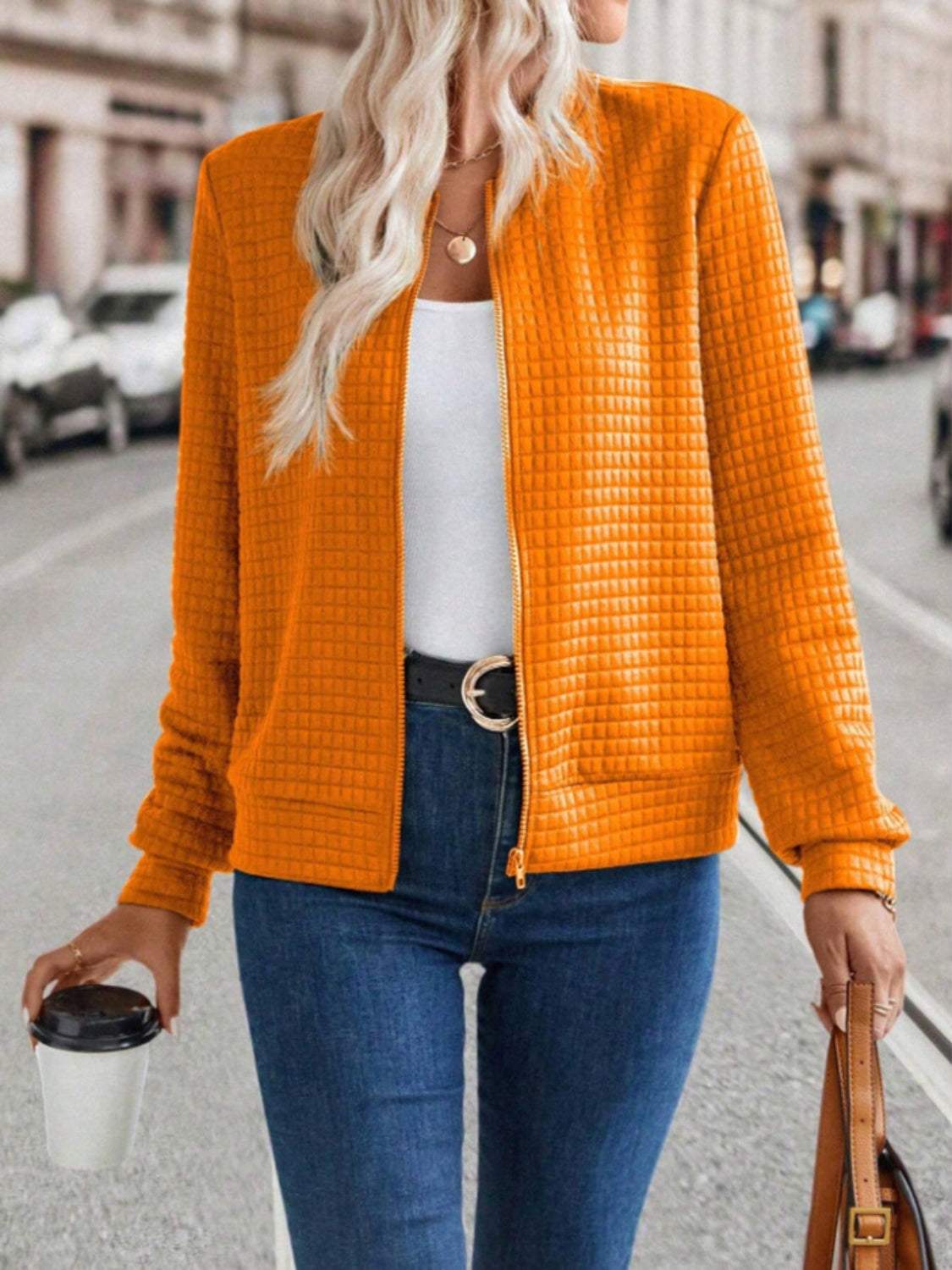 Zip Up Long Sleeve Jacket - Trendsi - Flyclothing LLC