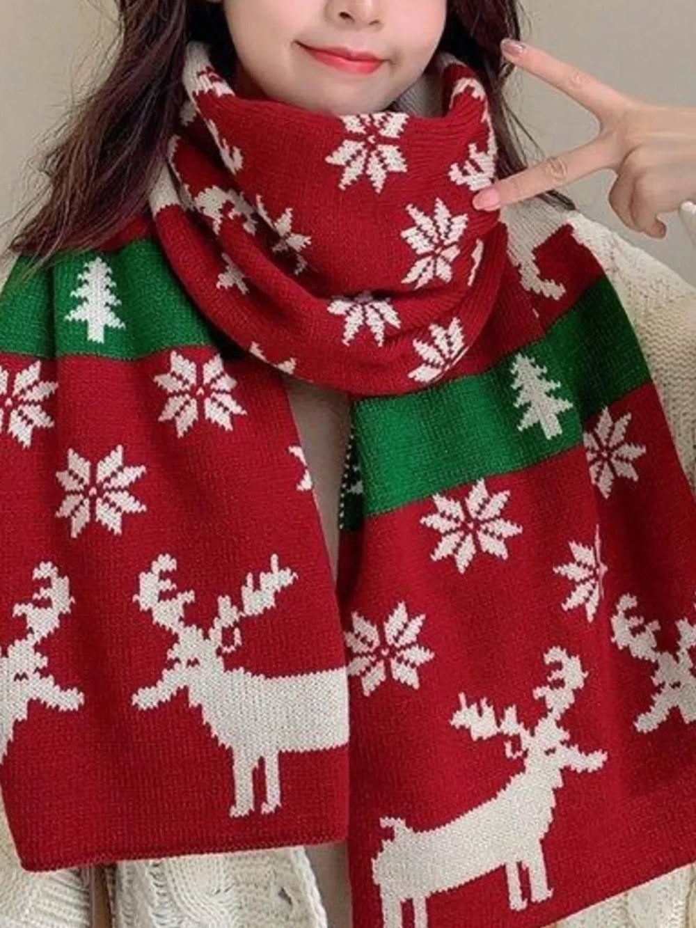 Christmas Reindeer Knitted Scarf - Trendsi - Flyclothing LLC