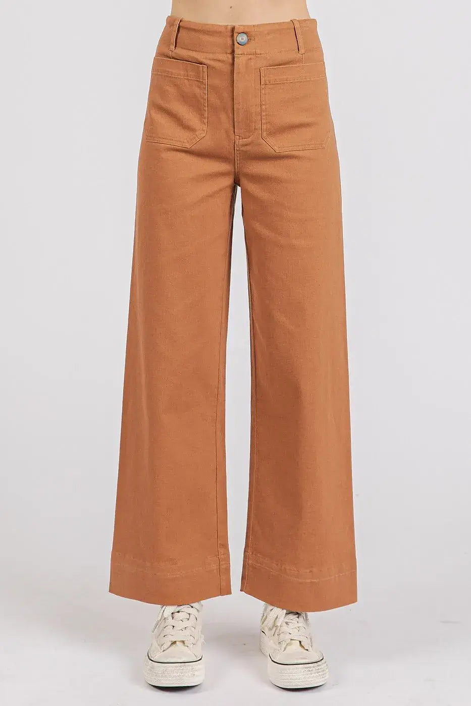 Mittoshop Twill Patch Pocket High Rise Wide Leg Pants - Trendsi - Flyclothing LLC