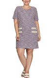 She + Sky Full Size Short Sleeve Pearl Studded Trim Knit Tweed Dress Plus Size - Trendsi