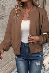 Textured Zip Up Baseball Collar Jacket - Trendsi - Flyclothing LLC