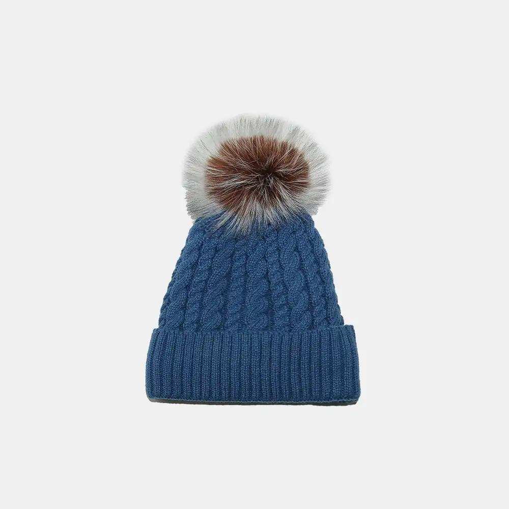 Cable Knit Winter Hat with Pompom - Trendsi - Flyclothing LLC