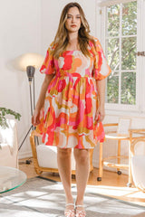 ODDI Full Size Printed Tied Back Short Sleeve Mini Dress - Trendsi - Flyclothing LLC
