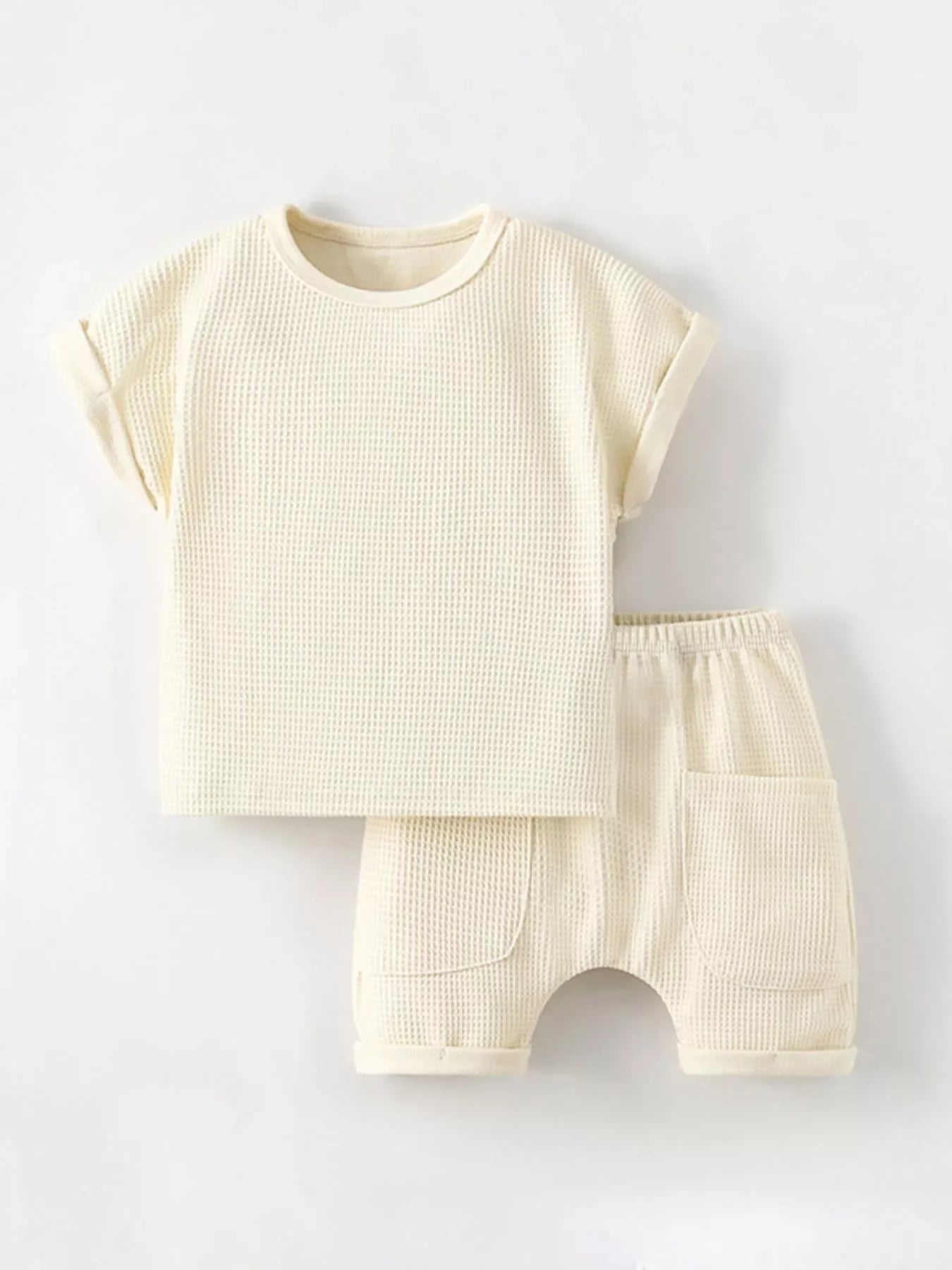 Children's Waffle Knit Tee and Shorts Set - Trendsi - Flyclothing LLC