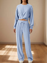 Crisscross Round Neck Top and Drawstring Pants Set - Trendsi - Flyclothing LLC